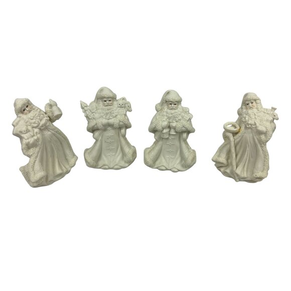 K’s Collection White Ceramic Santa Figurines Glitter Accents Set Of 4 Christmas - Picture 1 of 14